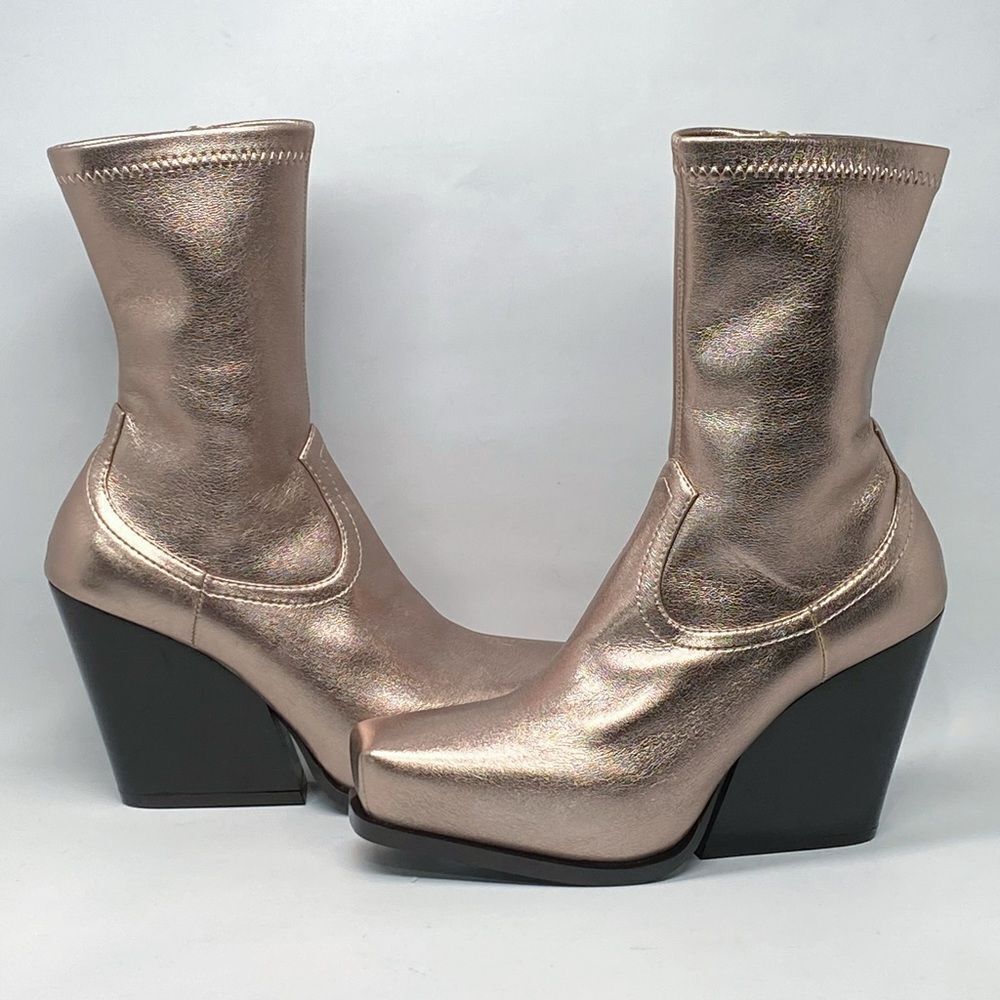 Stella McCartney Metallic Gold Faux Leather Stretch Zip Boots size 36.5